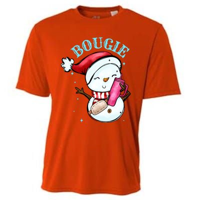 Bougie Snowman Holding A Tumbler Cooling Performance Crew T-Shirt