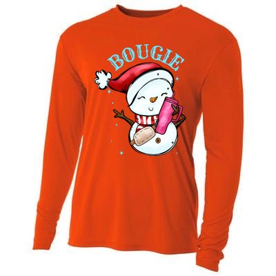 Bougie Snowman Holding A Tumbler Cooling Performance Long Sleeve Crew