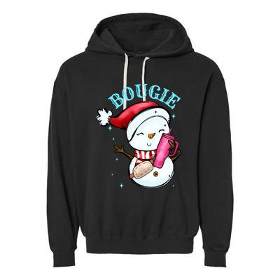 Bougie Snowman Holding A Tumbler Garment-Dyed Fleece Hoodie