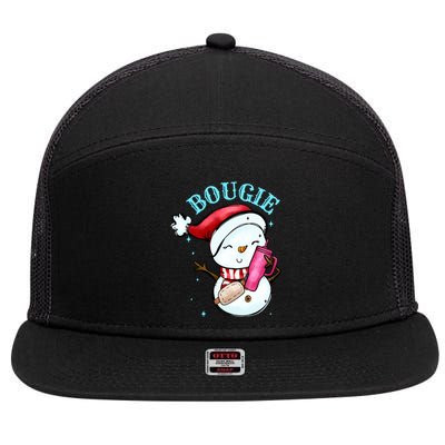 Bougie Snowman Holding A Tumbler 7 Panel Mesh Trucker Snapback Hat