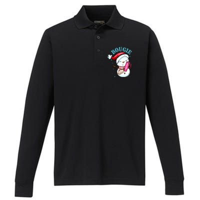 Bougie Snowman Holding A Tumbler Performance Long Sleeve Polo