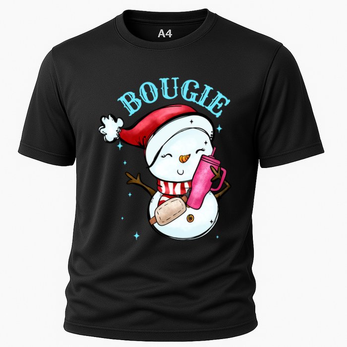 Bougie Snowman Holding A Tumbler Cooling Performance Crew T-Shirt