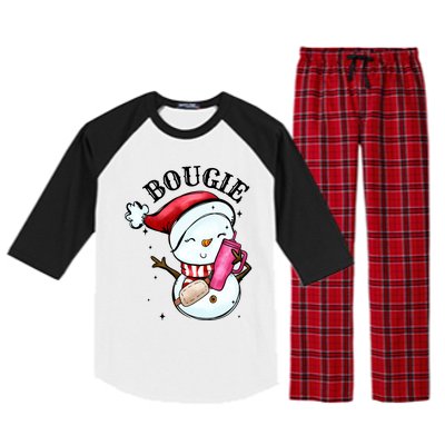 Bougie Snowman Holding A Tumbler Raglan Sleeve Pajama Set