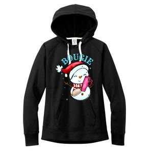 Bougie Snowman Holding A Tumbler Women's Fleece Hoodie