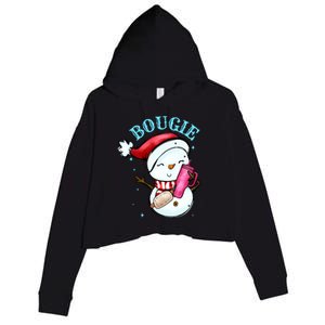 Bougie Snowman Holding A Tumbler Crop Fleece Hoodie