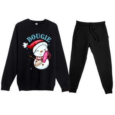 Bougie Snowman Holding A Tumbler Premium Crewneck Sweatsuit Set