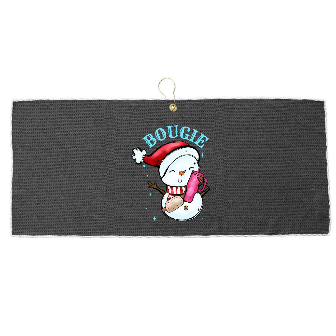 Bougie Snowman Holding A Tumbler Large Microfiber Waffle Golf Towel