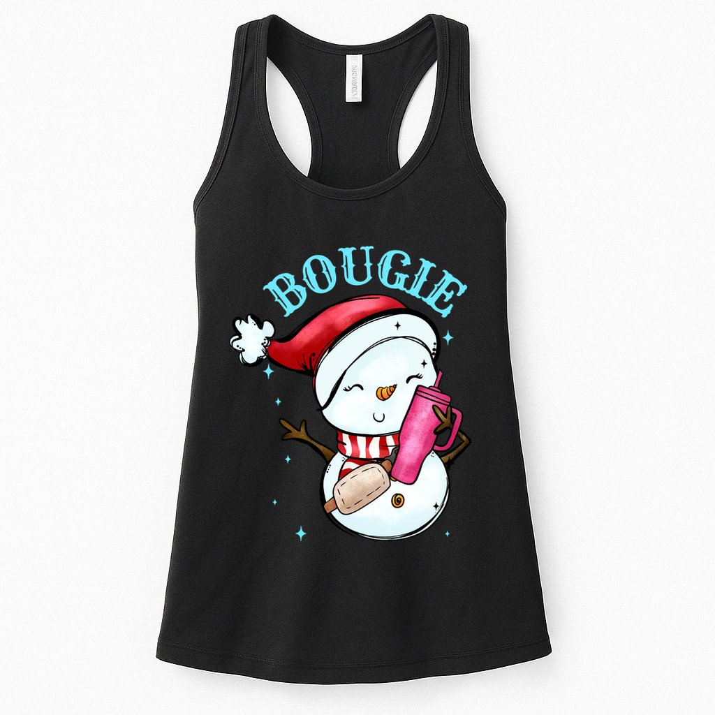 Bougie Snowman Holding A Tumbler Womens Tank Top