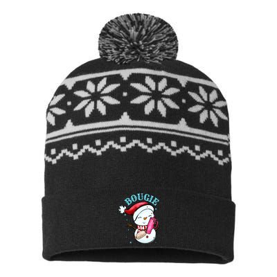 Bougie Snowman Holding A Tumbler USA-Made Snowflake Beanie