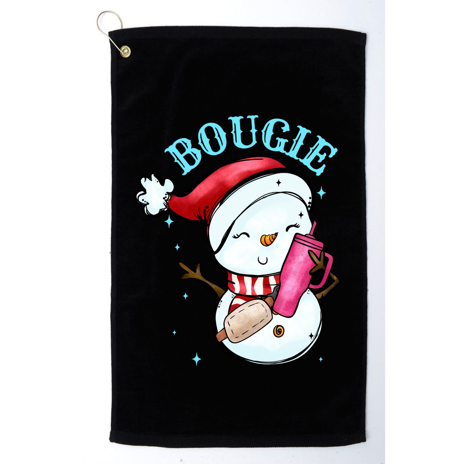 Bougie Snowman Holding A Tumbler Golf Towel