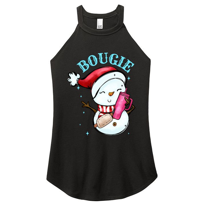 Bougie Snowman Holding A Tumbler Women's Perfect Tri Rocker Tank