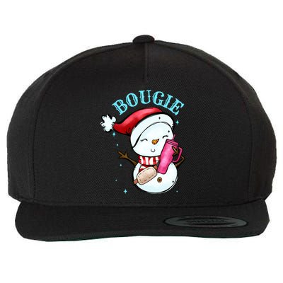 Bougie Snowman Holding A Tumbler Wool Snapback Cap