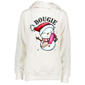 Bougie Snowman Holding A Tumbler Womens Funnel Neck Pullover Hood