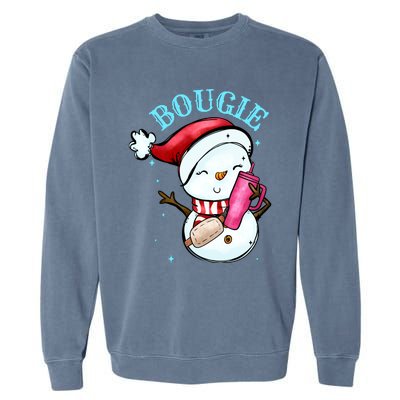 Bougie Snowman Holding A Tumbler Garment-Dyed Sweatshirt