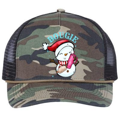 Bougie Snowman Holding A Tumbler Retro Rope Trucker Hat Cap