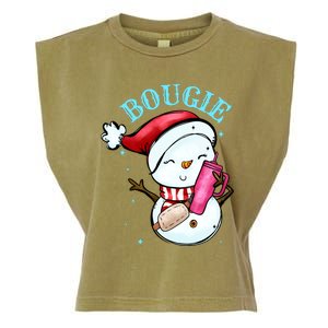 Bougie Snowman Holding A Tumbler Garment-Dyed Women's Muscle Tee