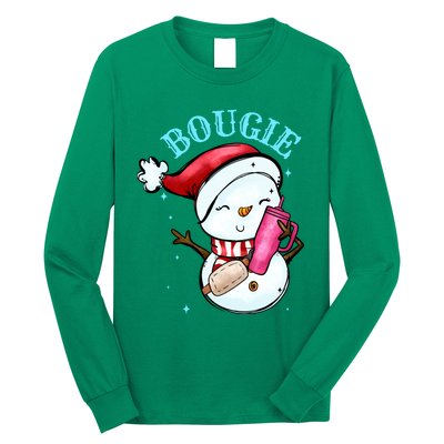 Bougie Snowman Holding A Tumbler Long Sleeve Shirt