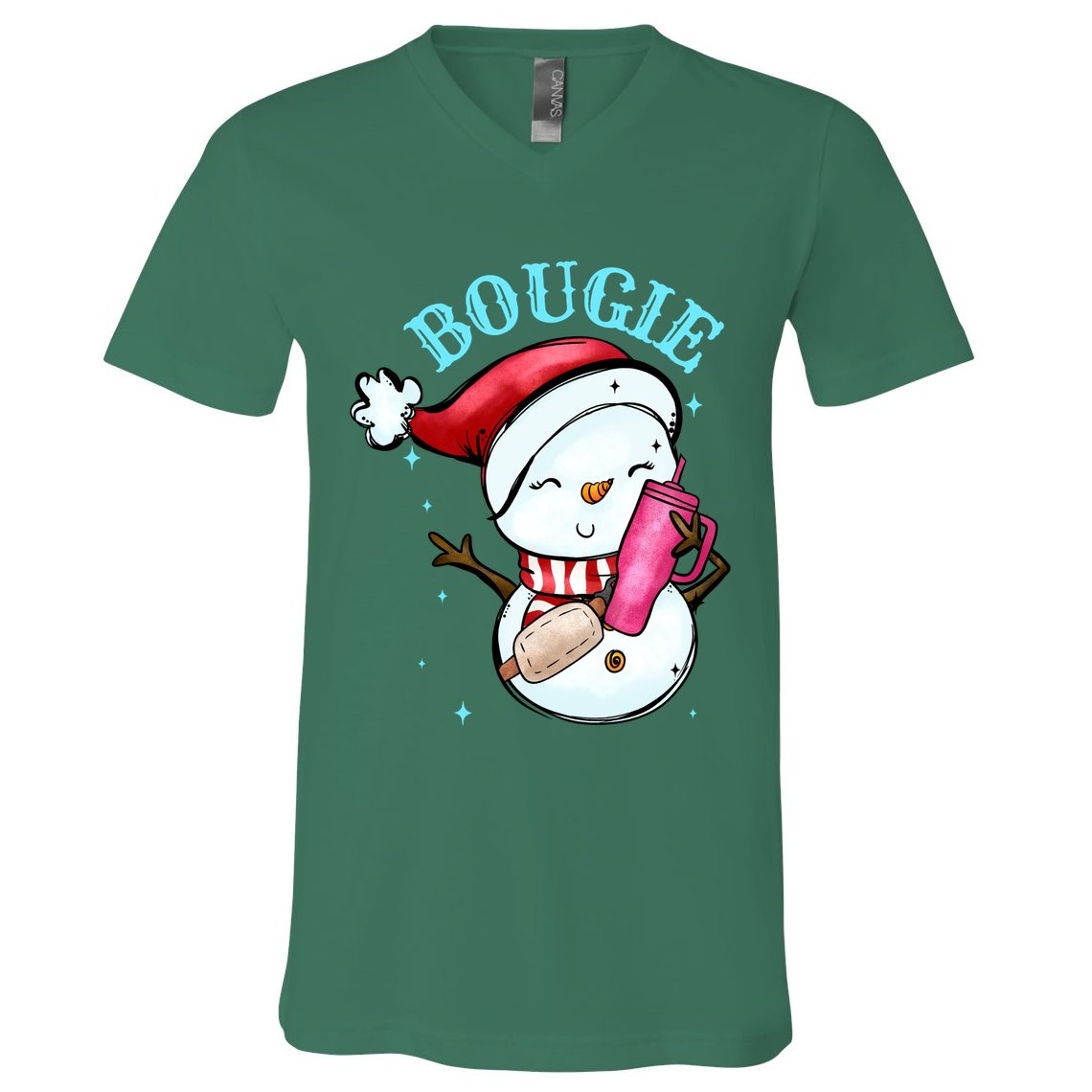 Bougie Snowman Holding A Tumbler V-Neck T-Shirt