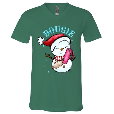 Bougie Snowman Holding A Tumbler V-Neck T-Shirt