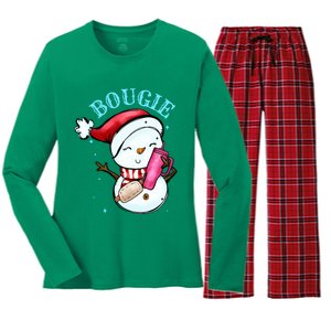 Bougie Snowman Holding A Tumbler Women's Long Sleeve Flannel Pajama Set 