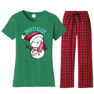 Bougie Snowman Holding A Tumbler Women's Flannel Pajama Set