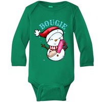 Bougie Snowman Holding A Tumbler Baby Long Sleeve Bodysuit