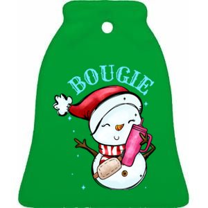 Bougie Snowman Holding A Tumbler Ceramic Bell Ornament