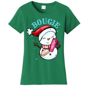 Bougie Snowman Holding A Tumbler Women's T-Shirt