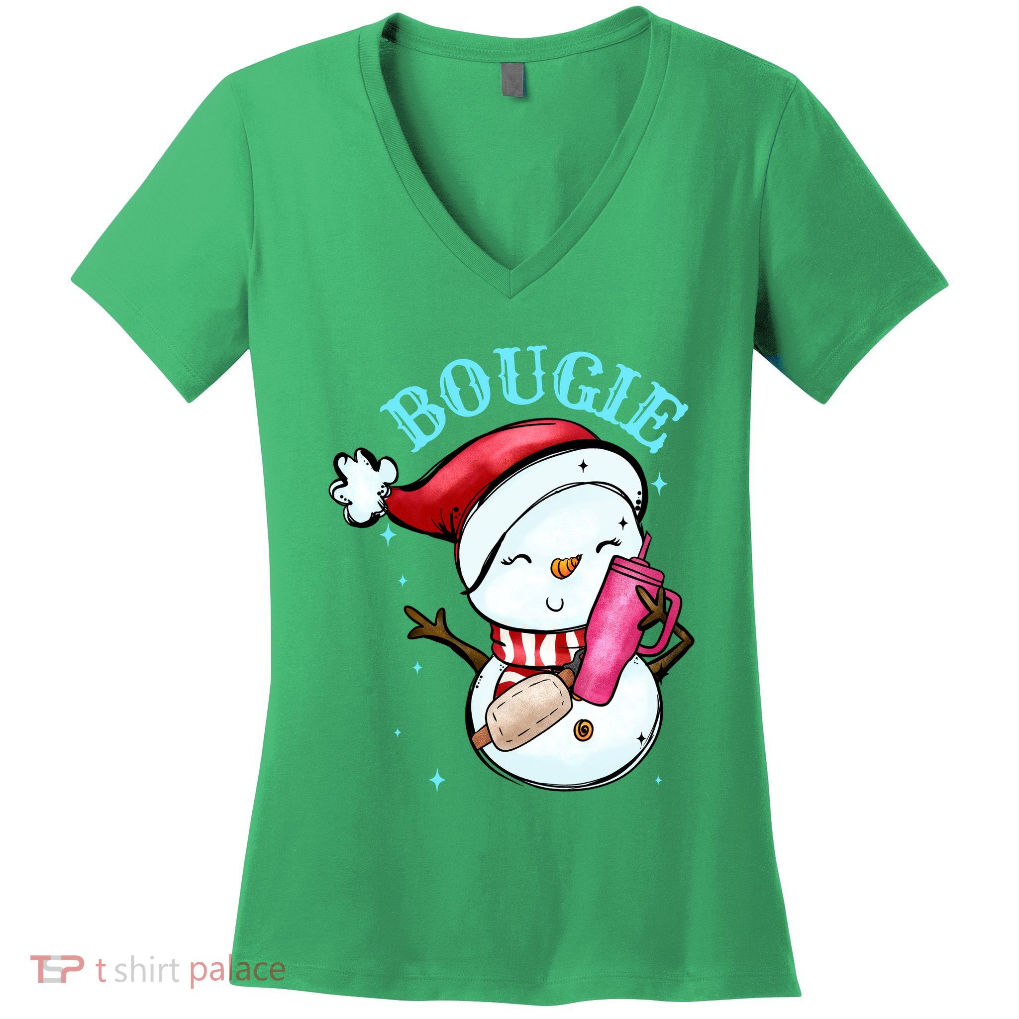 Bougie Snowman Holding A Tumbler Women's V-Neck T-Shirt