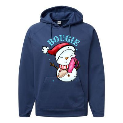 Bougie Snowman Holding A Tumbler Performance Fleece Hoodie