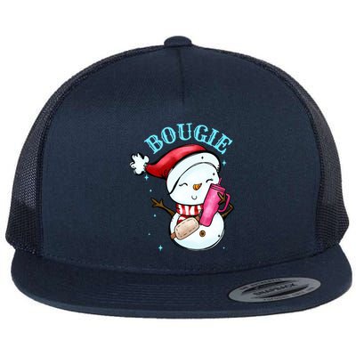 Bougie Snowman Holding A Tumbler Flat Bill Trucker Hat