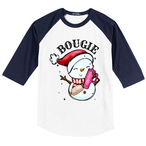 Bougie Snowman Holding A Tumbler Baseball Sleeve Shirt