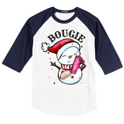 Bougie Snowman Holding A Tumbler Baseball Sleeve Shirt