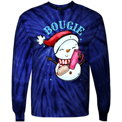 Bougie Snowman Holding A Tumbler Tie-Dye Long Sleeve Shirt