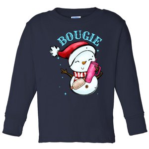 Bougie Snowman Holding A Tumbler Toddler Long Sleeve Shirt