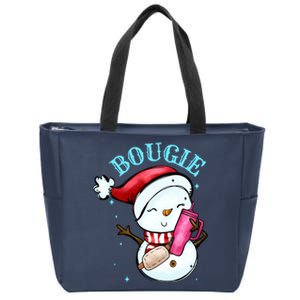 Bougie Snowman Holding A Tumbler Zip Tote Bag