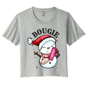 Bougie Snowman Holding A Tumbler Women's Crop Top Tee