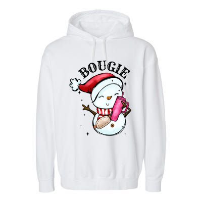 Bougie Snowman Holding A Tumbler Garment-Dyed Fleece Hoodie