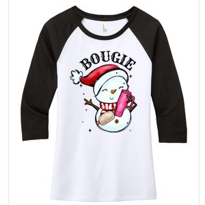 Bougie Snowman Holding A Tumbler Women's Tri-Blend 3/4-Sleeve Raglan Shirt