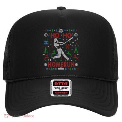 Baseball Softball Ho Ho Homerun Ugly Christmas Party Cool Gift High Crown Mesh Back Trucker Hat