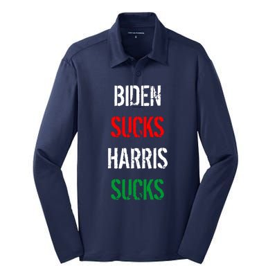 Biden Sucks Harris Sucks Silk Touch Performance Long Sleeve Polo