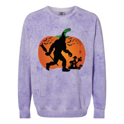 Bigfoot Sasquatch Halloween Lover Witch Giant Pumpkin Halloween Haunted House Colorblast Crewneck Sweatshirt