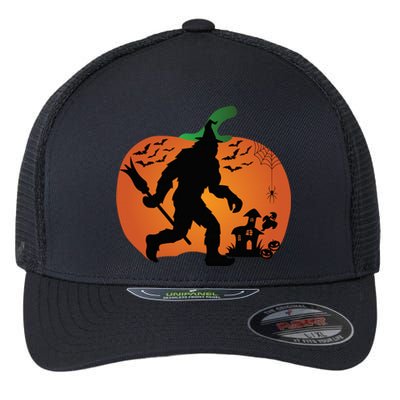 Bigfoot Sasquatch Halloween Lover Witch Giant Pumpkin Halloween Haunted House Flexfit Unipanel Trucker Cap