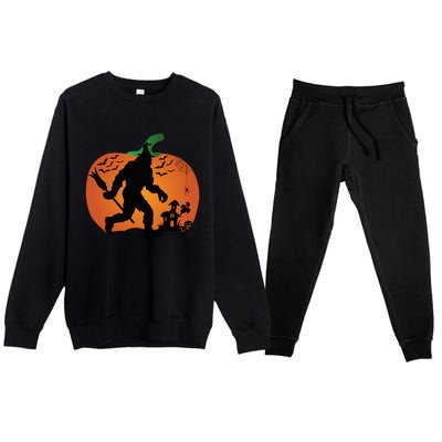 Bigfoot Sasquatch Halloween Lover Witch Giant Pumpkin Halloween Haunted House Premium Crewneck Sweatsuit Set