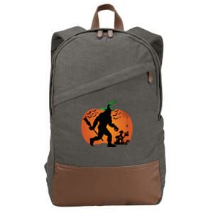 Bigfoot Sasquatch Halloween Lover Witch Giant Pumpkin Halloween Haunted House Cotton Canvas Backpack