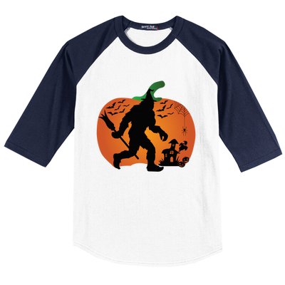 Bigfoot Sasquatch Halloween Lover Witch Giant Pumpkin Halloween Haunted House Baseball Sleeve Shirt