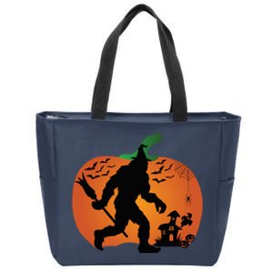 Bigfoot Sasquatch Halloween Lover Witch Giant Pumpkin Halloween Haunted House Zip Tote Bag