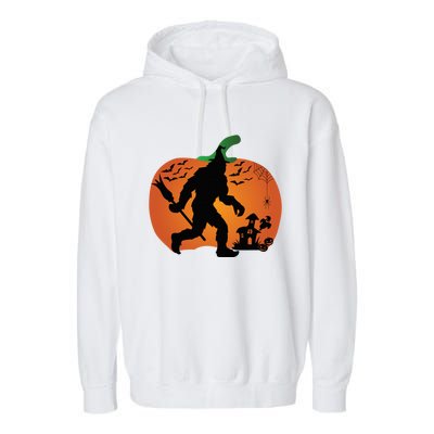 Bigfoot Sasquatch Halloween Lover Witch Giant Pumpkin Halloween Haunted House Garment-Dyed Fleece Hoodie