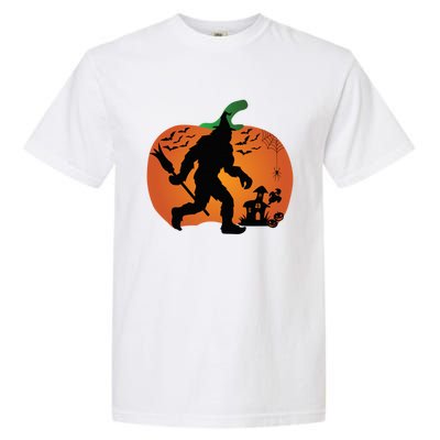 Bigfoot Sasquatch Halloween Lover Witch Giant Pumpkin Halloween Haunted House Garment-Dyed Heavyweight T-Shirt