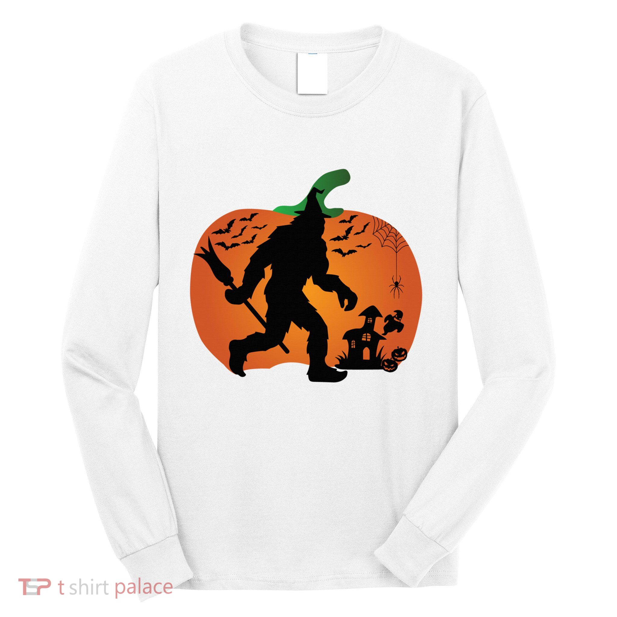 Bigfoot Sasquatch Halloween Lover Witch Giant Pumpkin Halloween Haunted House Long Sleeve Shirt